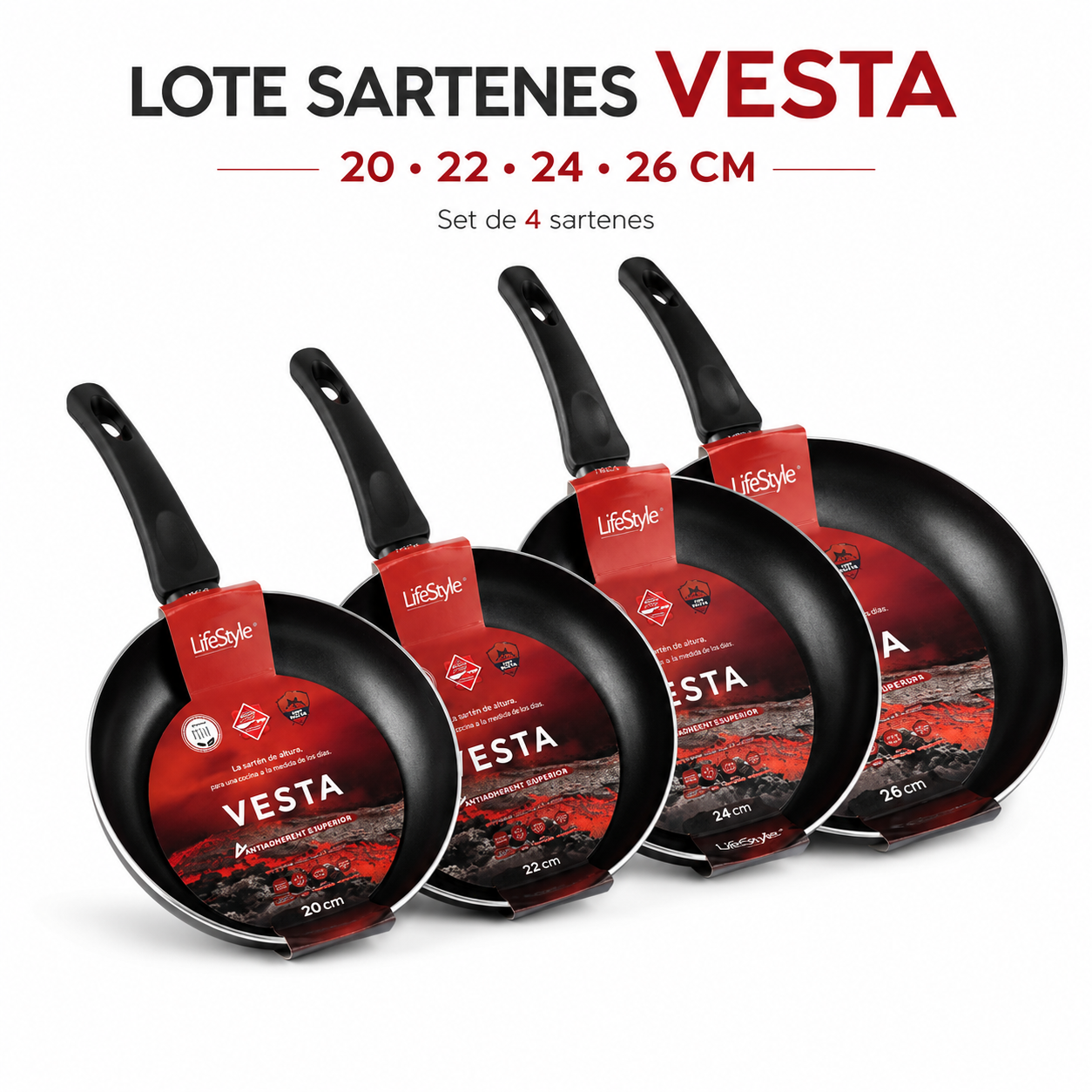 Lote Sartenes Vesta 20-22-24-26 Cm
